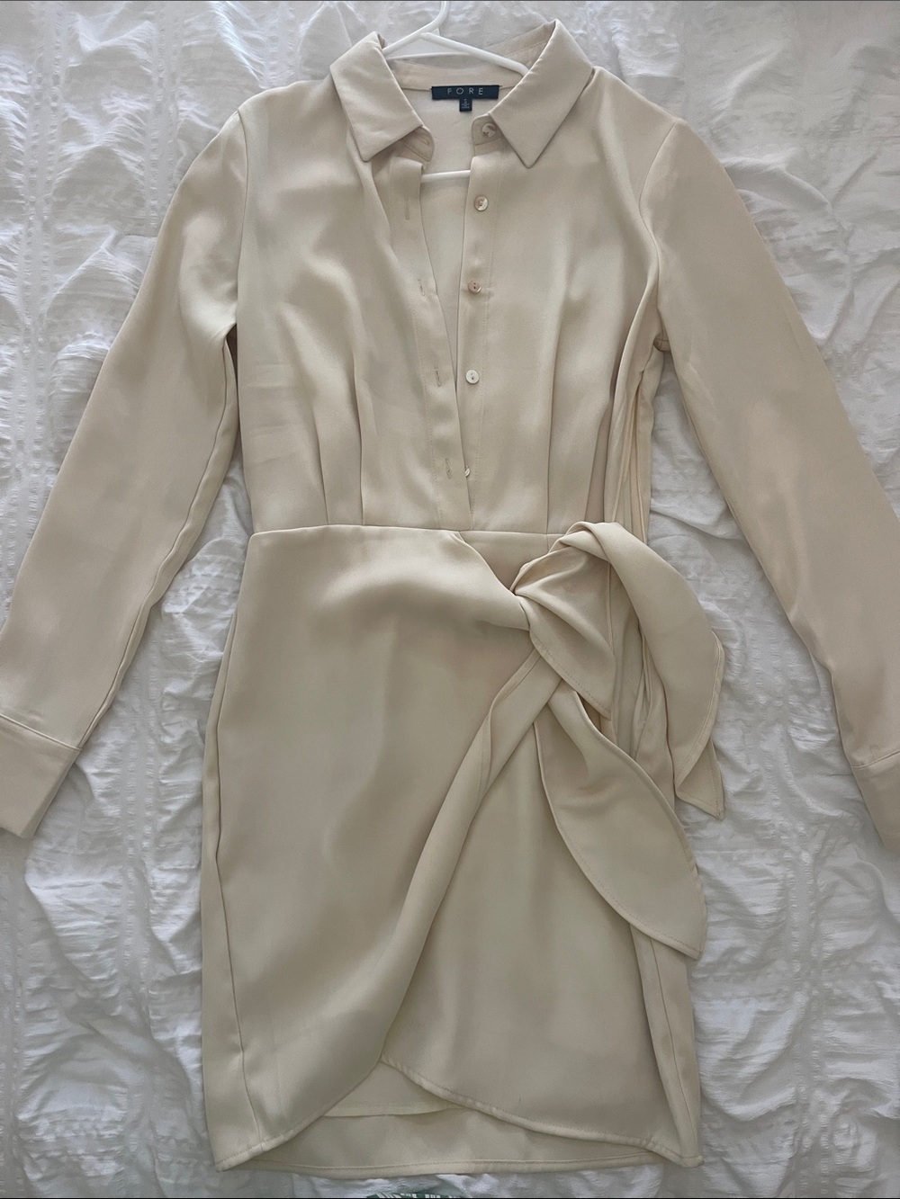 Cream Long-Sleeve Wrap Dress